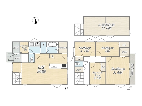 【参考プラン】 Plan：3LDK+2S+WIC+SIC+Pantry+小屋裏収納+カースペース2台 建物参考価格：2600万円 建物面積：110㎡