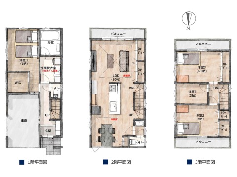 【間取り図：1号棟】 4LDK+WIC