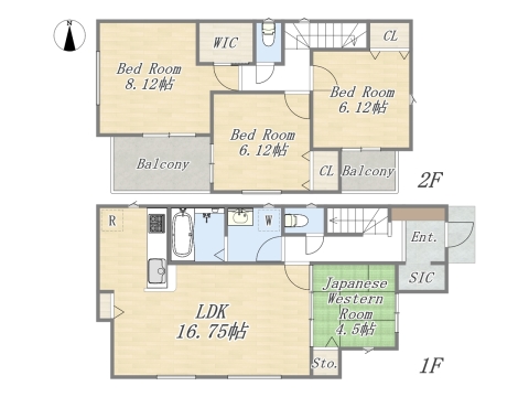 【参考プラン：2号地】 Plan：4LDK+FC+カースペース2台可 建物参考価格：1700万円 建物面積：98.95㎡ 