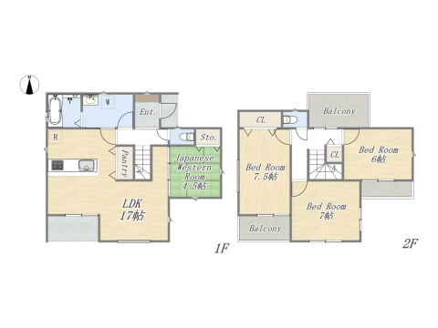 【参考プラン：5号地】 Plan：4LDK+Pantry+カースペース2台 建物参考価格：1700万円 建物面積：99.36㎡ 