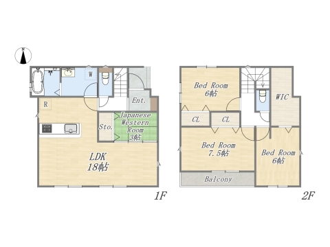 【参考プラン：3号地】 Plan：4LDK+WIC+カースペース2台 建物参考価格：1700万円 建物面積：99.15㎡ 