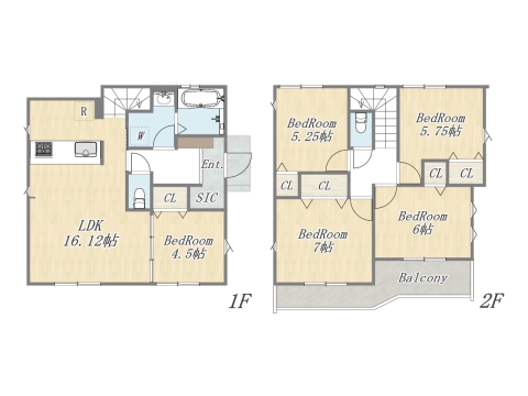 【2号地 参考プラン②】 Plan：5LDK+SIC+カースペース 建物参考価格：2003万円 建物面積：103㎡
