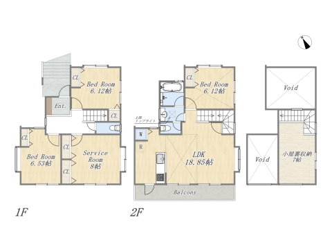 【間取り図】 3SLDK+小屋裏収納+カースペース