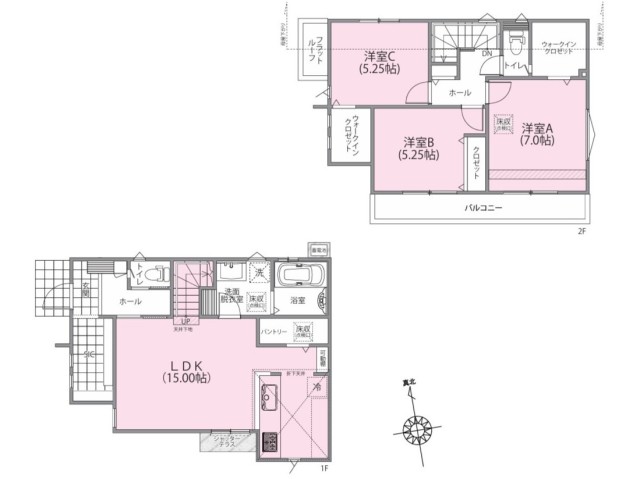 6号棟 【間取り図】3LDK+2WIC+SIC+Pantry+カースペース