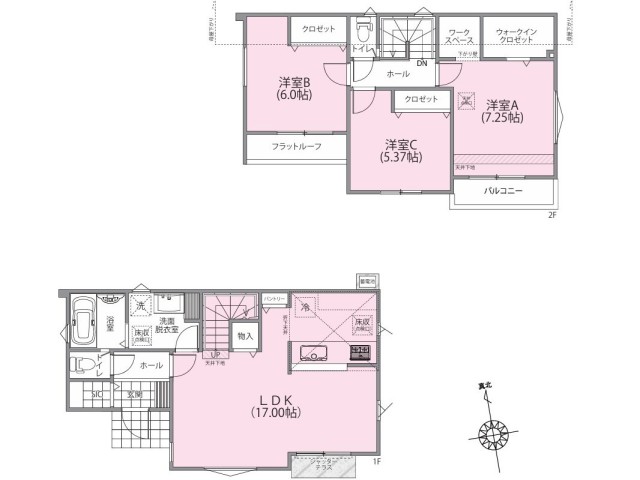 7号棟 【間取り図】3LDK+WIC+SIC+Pantry+カースペース