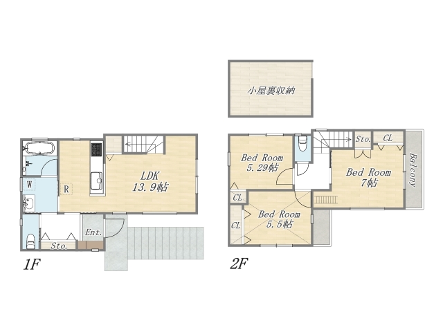 【間取り図】3LDK+小屋裏収納+カースペース