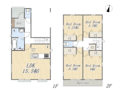【間取り図】B号棟 4LDK+ビルトインガレージ