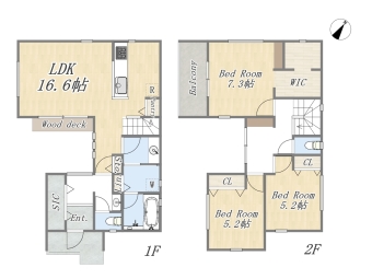 【参考プラン例】参考プランはZEH水準となります。 建物面積:95.64㎡|建物参考価格:2400万円(外構費用、設計費用は込み) ※地盤改良が発生したら、最大30万円かかります。