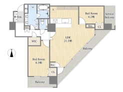 【間取り図】2LDK+WIC
