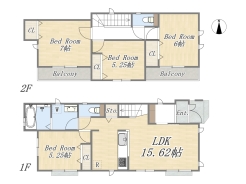 【間取り図】2号棟 4LDK+カースペース2台可