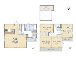 【間取り図】2号棟 4LDK+pantry+Loft+カースペース2台可