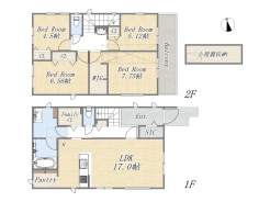 【間取り図】4LDK+WIC+FC+SIC+Pantry+小屋裏収納+カースペース2台