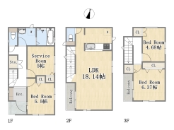 【間取り図】3SLDK+カースペース2台可