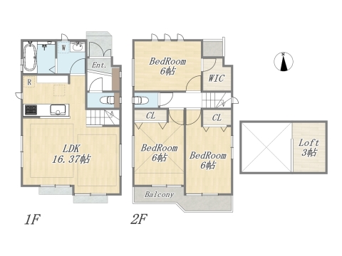 【間取り図】3LDK+WIC+Loft+カースペース2台