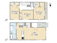 【間取り図】3LDK+WIC+Pantry+カースペース2台