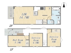 【2号棟】1LDK+2S+カースペース