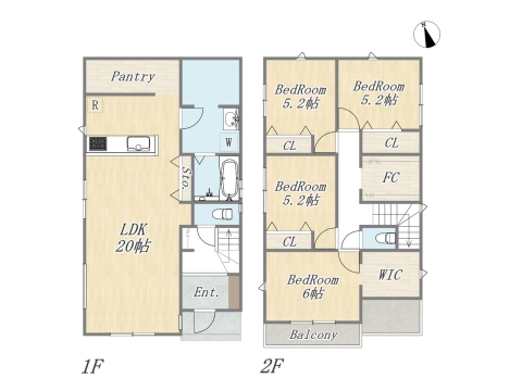 【参考プラン②】建物参考価格:2300万円|Plan:4LDK+WIC+FC+Pantry