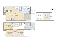 【A号地 参考プラン】
Plan:3LDK+WIC+SIC+Pantry+Loft+カースペース
建物面積:98.74m2(29.86坪)
建物参考価格:2560万円