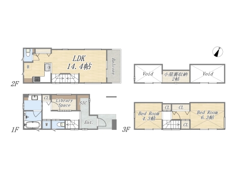 【間取り図】2SLDK+SIC+小屋裏収納+ビルトインガレージ