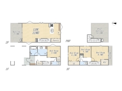 【間取り図】LDK+WIC+Pantry+ルーフバルコニー+ビルトインガレージ