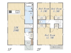 【5号地 参考プラン】
Plan:3LDK+カースペース2台
建物参考価格:1903万円
建物面積:99.36㎡