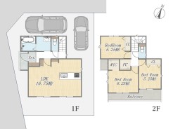 【14号地 参考プラン】
Plan:3LDK+WIC+FC+カースペース2台
建物参考価格:2000万円
建物面積:82.8㎡