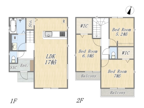【6号地 参考プラン】 Plan:3LDK+2WIC+SIC 建物参考価格:2000万円 建物面積:88.6㎡