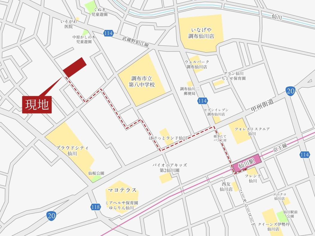 【現地案内図】「駅前の洗練された賑わい」と「住宅街の穏やかさ」を併せ持つ豊かな地