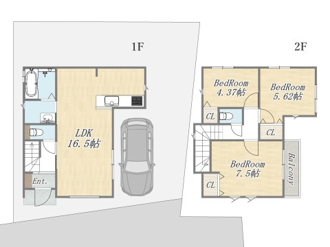 【参考プラン:5号地】 Plan:3LDK+カースペース 建物参考価格:2000万円 建物面積:79㎡