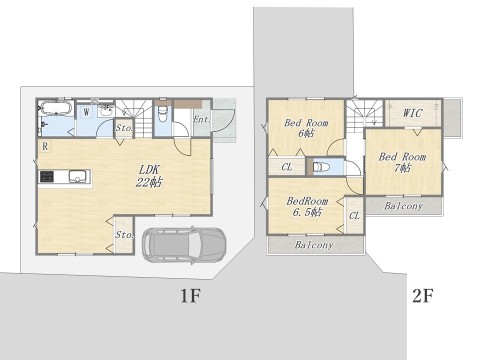 【参考プラン:3号地】 Plan:3LDK+WIC+カースペース 建物参考価格:2000万円 建物面積:98㎡