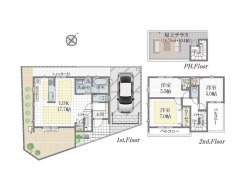【間取り図】 1号棟 3LDK+屋上テラス+カースペース