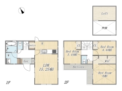 【間取り図】3LDK+WIC+SIC+Pantry+Loft+カースペース2台