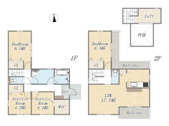 【間取り図】
2LDK+2S+WIC+Loft+カースペース2台