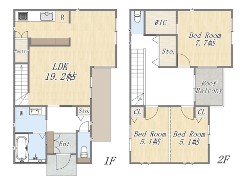 【参考プラン(積水ハウス施工プラン例)】 Plan:3LDK+WIC+Pantry+カースペース 建物参考価格:4500万円 建物面積:104㎡