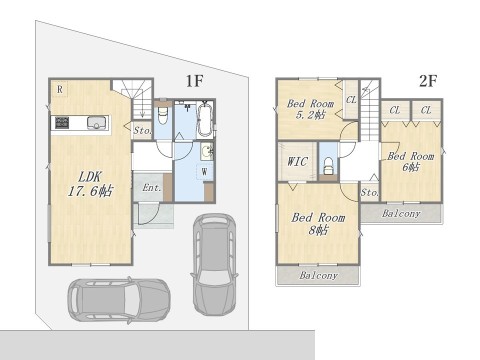 【1号地 参考プラン】 Plan:3LDK+WIC+カースペース2台 建物参考価格:1903万円 建物面積:94㎡