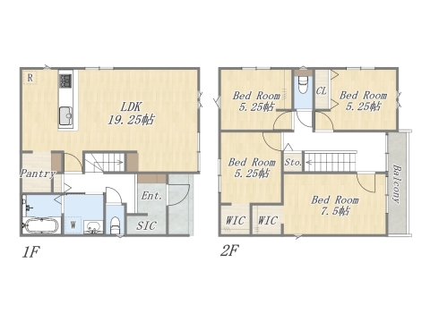 【1号地 参考プラン】 4LDK+2WIC+SIC+Pantry+カースペース2台 建物参考価格:1503万円 建物面積:109㎡