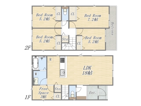 【2号地 参考プラン】 Plan:4SLDK+カースペース2台 建物参考価格:1503万円 建物面積:102㎡