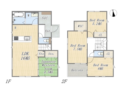 【4号地 参考プラン】 Plan:4LDK+WIC+SIC+カースペース2台可 建物参考価格:2003万円 建物面積:96.05㎡