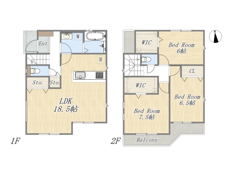 【6号地 参考プラン】 Plan:3LDK+2WIC+カースペース2台 建物参考価格:2003万円 建物面積:96.04㎡
