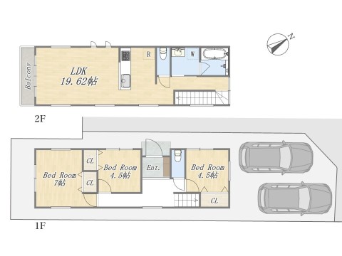 【参考プラン:4号地】 Plan:3LDK+カースペース|建物参考価格:2300万円|建物面積:87.76㎡|YAZAWA LUMBER施工|建物参考価格(2300万円)には設計・外構・地盤改良費等は含まれていません。