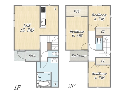 【参考プラン:1号地】 Plan:3LDK+WIC+カースペース 建物参考価格:2003万円 建物面積:86㎡