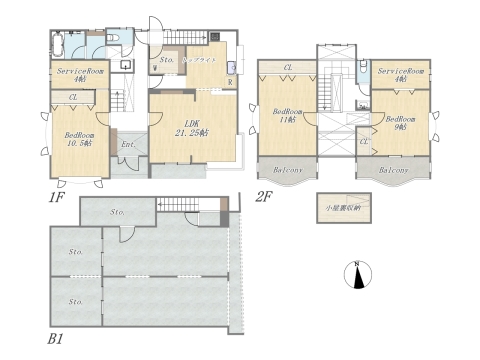 【間取り図】 3LDK+2S+Pantry+小屋裏収納+地下車庫