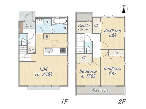 【6号棟】 Plan:3LDK+FC+カースペース2台 土地面積:104.05㎡(31.47坪) 建物面積:82.8㎡(25.04坪)