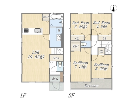 【5号地 参考プラン】 Plan:4LDK+WIC+Pantry+ワイドバルコニー+カースペース2台 建物参考価格:1903万円 建物面積:98.12㎡