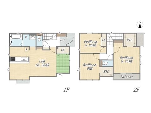 【3号地 参考プラン】 Plan:3LDK+2WIC+カースペース2台 建物参考価格:1903万円 建物面積:95.22㎡