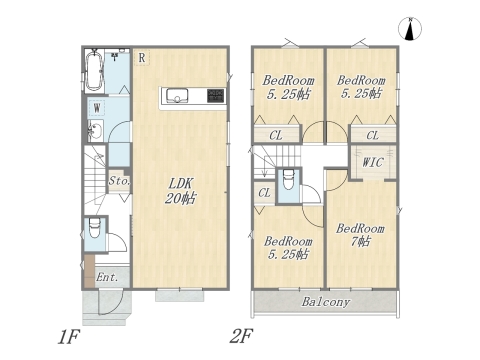 【1号地 参考プラン】 Plan:4LDK+WIC+カースペース2台 建物参考価格:1903万円 建物面積:99.36㎡