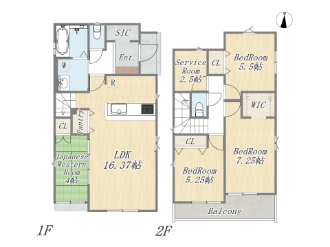 【2号地 参考プラン】 Plan:4SLDK+WIC+SIC+Pantry+ワイドバルコニー+カースペース2台 建物参考価格:1903万円 建物面積:97.29㎡