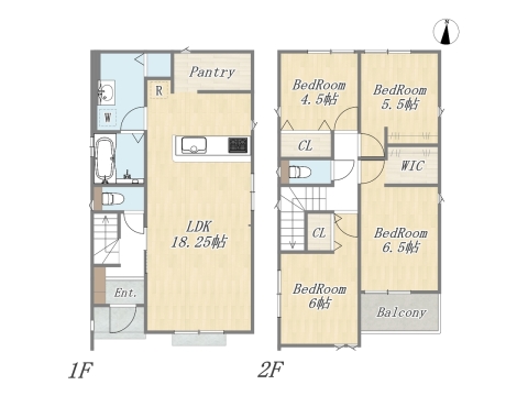 【4号地 参考プラン】 Plan:4LDK+WIC+Pantry+カースペース2台 建物参考価格:1903万円 建物面積:100.19㎡