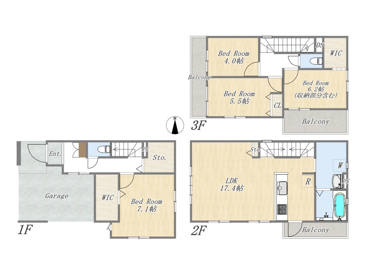 【間取り図】1号棟　4LDK+WIC