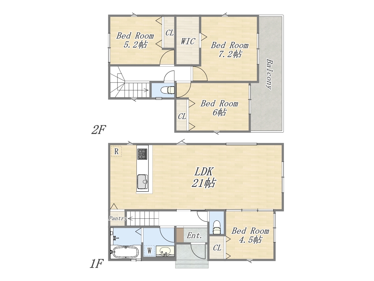 【3号地 参考プラン】
Plan:4LDK+WIC+Pantry+カースペース2台
建物参考価格:1503万円
建物面積:102㎡